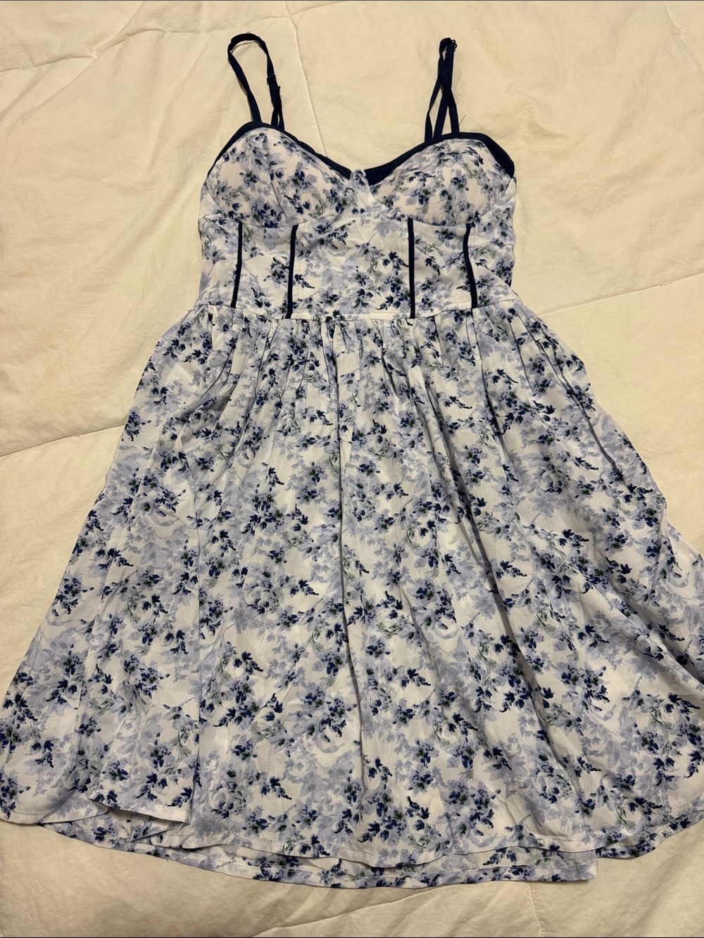 Girls Floral Blue and White Sundress with Spaghetti Straps